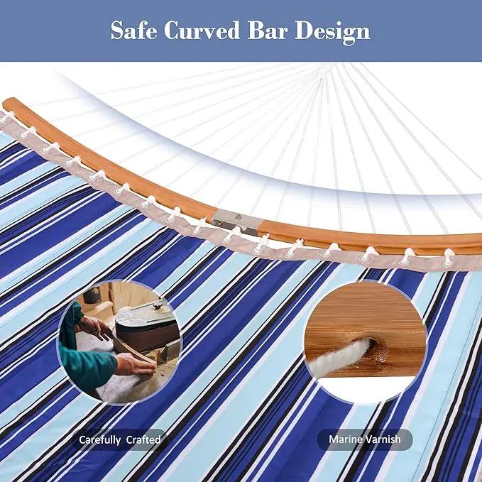 SUNCREAT Double Hammock with Stand Included, Portable Hammock with Stand and Large Pillow, Blue Stripes by GreenHaven Gardens