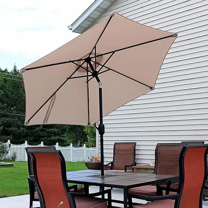 Sunnydaze Outdoor Patio Umbrella - Polyester Table Market Umbrella with Push-Button Tilt and Crank - 6 Sturdy Ribs - Beige - 7.5ft by GreenHaven Gardens