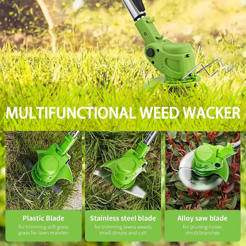 21V Electric Weed Wacker Eater Battery Powered, Cordless Weed Trimmer with 2 Battery Operated & Wheels, 3 in 1 Lightweight Grass Trimmer/Edger/Brush Cutter for Garden Yard Lawn by GreenHaven Gardens