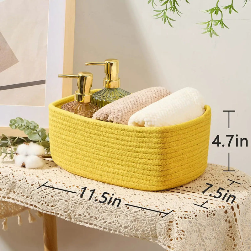Small Storage Baskets for Organizing | Closet Organizer Bins | Shelf Toy Basket | Woven Rope Baskets | Cube Decorative Box | Shallow Basket | 11.5x7.5x4.7” | 3 Packs Yellow by GreenHaven Gardens