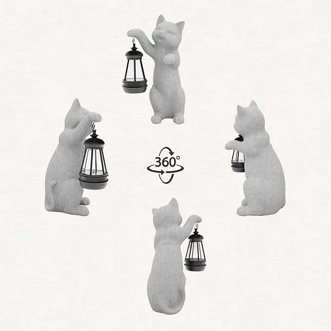 Solar Powered Garden Resin Statue Lights, 10 Inch Waterproof Outdoor Animal Cute Cat Figurine Lights, Suitable for Patios, Balconies, Lawns, Courtyards, Etc.(Hand) by GreenHaven Gardens
