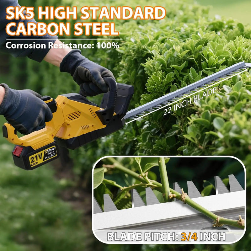22''Hedge Trimmer Cordless,21V Electric Handheld Bush Clipper with 2 Pack 4000mAh Rechargeable Batteries,3200RPM 180°Rotatable Head,3/4''Blade Gap,Lightweight & Compact Trimmer by GreenHaven Gardens