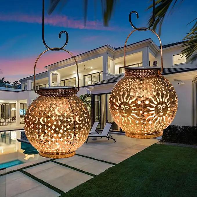 Go2garden Outdoor Solar Lanterns Waterproof Garden Gifts Women Yard Decorations Metal Moon Sun Hanging Solar Lights for Patio, Balcony, Tabletop,Birthday Mothers Day Gifts for Mom (Bronze,2Pack) by GreenHaven Gardens