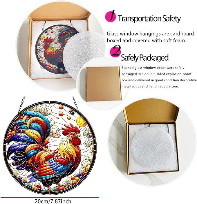 RIVEENY Rooster Glass Window Hangings, 8" Rooster Sun Catcher Stained Glass Window Panels, Wall Art Stained Panel Hangings Gift for Home Garden Ornament (Roosters) by GreenHaven Gardens