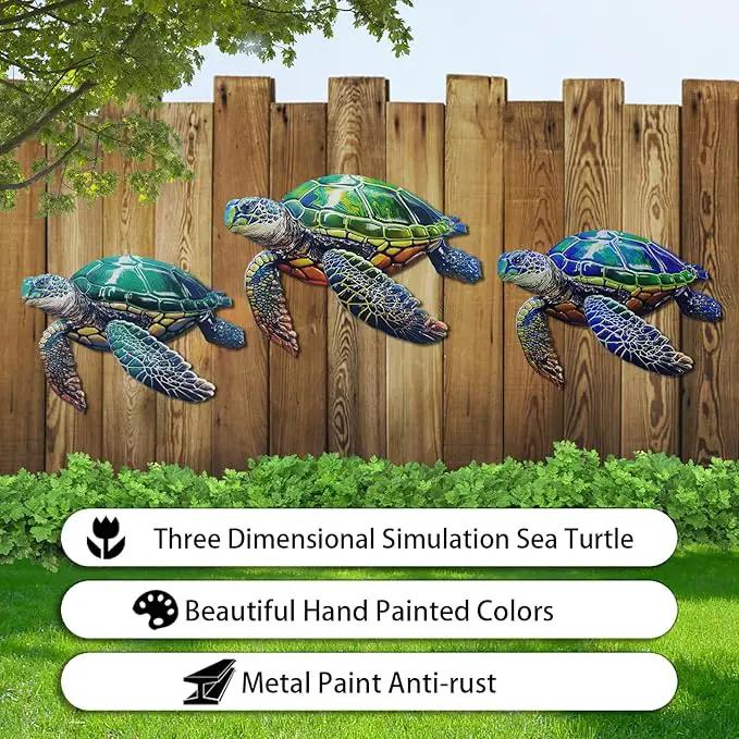 John's Studio 3Pcs Metal Turtle Sea Wall Decor Outdoor Garden Hanging Art Sculptures Home Ocean Theme Decorations for Kitchen Bathroom and Pool by GreenHaven Gardens