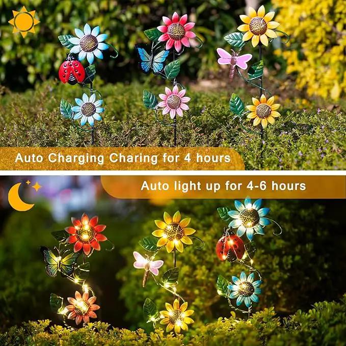 3 Pack Solar Garden Light, Sunflower & Insect Metal Solar Stake Lights, Outdoor Statues Figurine Lights for Spring Garden Lawn Patio Yard Decor by GreenHaven Gardens