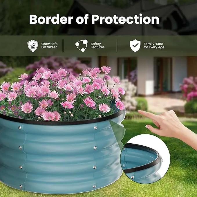 ZXZYHFTY Round Galvanized Raised Garden Bed kit, Blue Outdoor Garden Raised Planter Box, Round Large Metal Raised Garden Beds for Vegetable 2 * 2 * 1ft 3 Pcs by GreenHaven Gardens