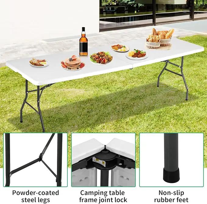 8FT Folding Table, Heavy Duty Foldable Table with Handle, Portable Fold-in-Half Utility Tables for Indoor & Outdoor Use Perfect for Camping BBQ Party Wedding Market Events, White by GreenHaven Gardens
