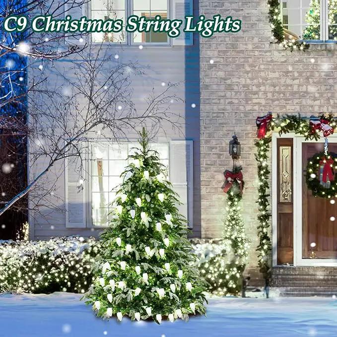 C9 LED Christmas Lights, 34FT 50 Bulbs Outdoor Christmas Decorations for House Waterproof String Lights Extendable Green Wire Fairy Lights for Patio Xmas Garden Party Wedding Holiday Indoor Pure White by GreenHaven Gardens