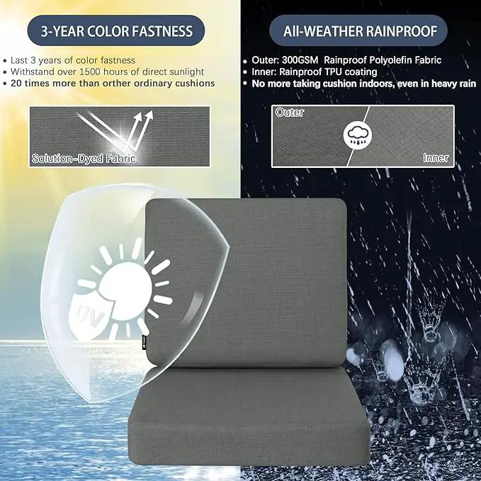Favoyard Outdoor Deep Seat Cushion Set, 19 x 19 Inch Rainproof & 3-Year Fade Resistant Patio Furniture Cushions, Removable Seat Bottom & Back Cushion covers with Ties for Chair, Sofa, Couch, Dark Grey by GreenHaven Gardens