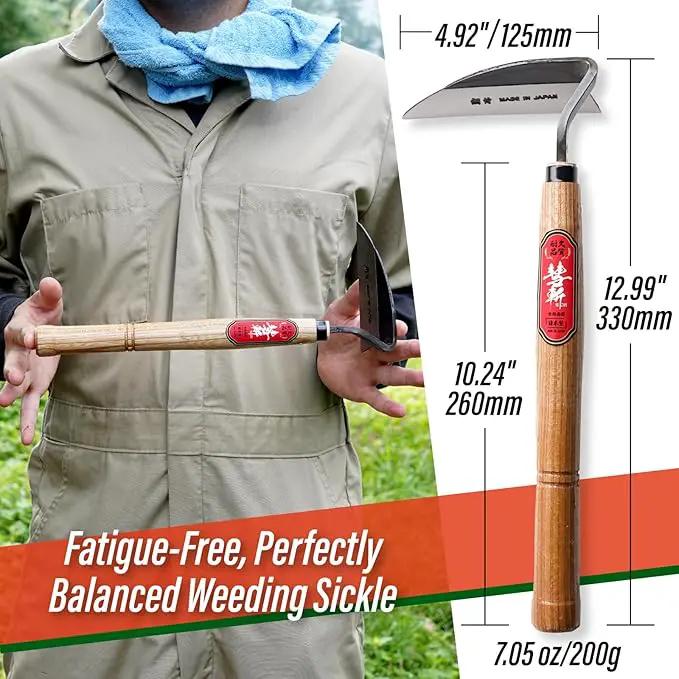SUIZAN Nejiri Kama Weeding Sickle 13" - Professional Japanese Hand Weed Puller Garden Hoe Gardening Tools by GreenHaven Gardens