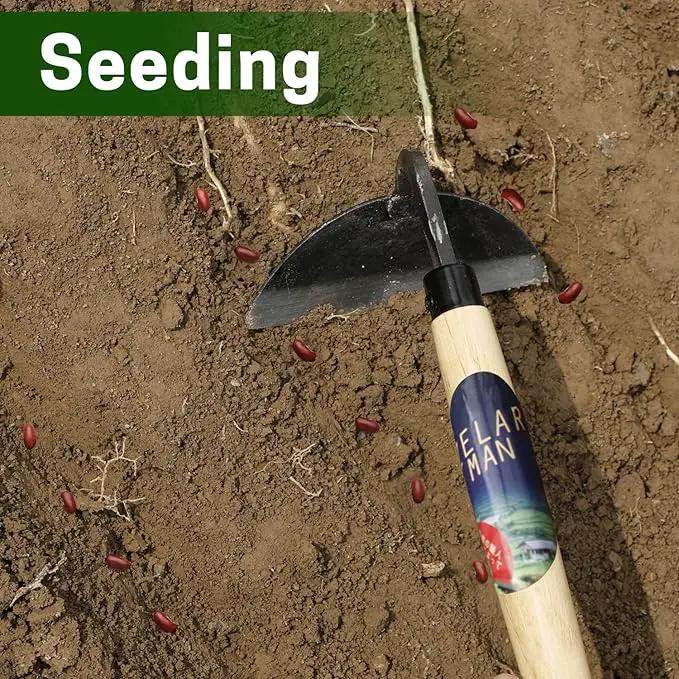 Garden Weeding Sickle/Hand Hoe, Gardening Cutting Grass Sickle, Japanese Sickle Style Hand Weeder Tool with Thick Blade&Wooden Handle by GreenHaven Gardens