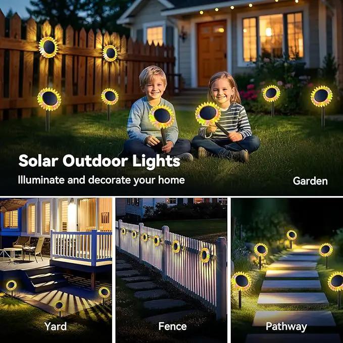 Hogni 4PK Solar Garden Lights, Ground Stake/Hang 2 in 1 Solar Sunflowers Outdoor Waterproof IP67, Outdoor Decor for Pathway Walkway Landscape Backyard Fence Decoration by GreenHaven Gardens