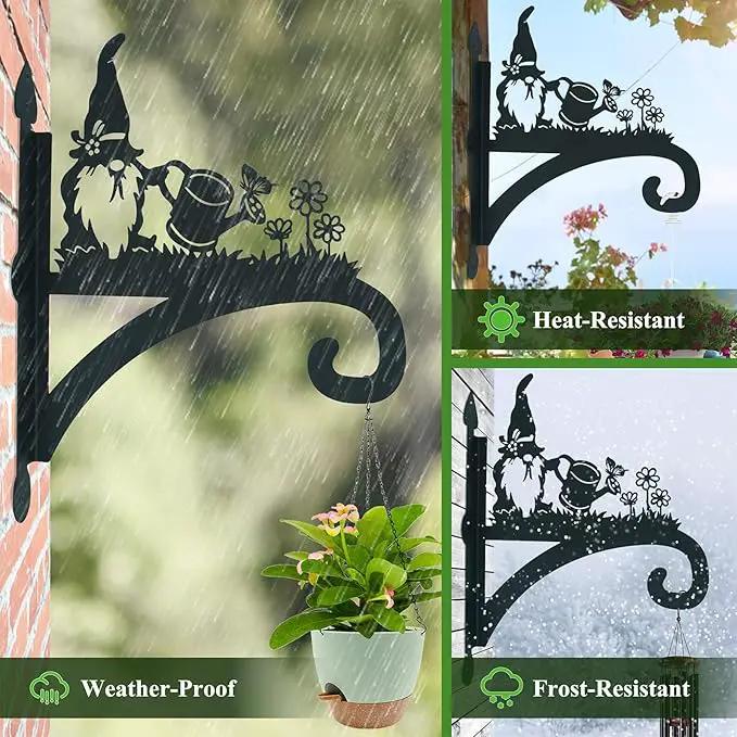 Hanging Plant Bracket Heavy Duty Iron Ornamental Gnome Silhouette Hanging Plant Hangers Outdoor 12 inch Hanging Basket Bracket Hook Wall Mounted for Flower Pot, Lantern, Bird Feeder, Wind Chimes by GreenHaven Gardens