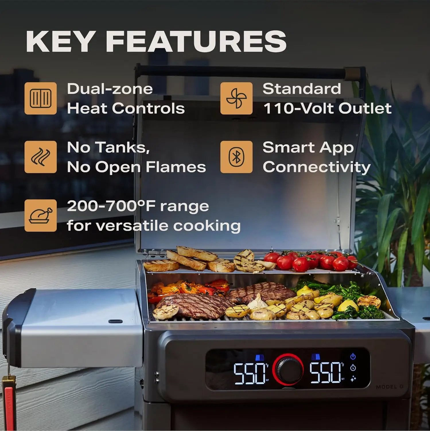 Current® Model G Dual Zone Grill, Smart Electric Outdoor Grill with 200°F to 700°F Range for Searing & Roasting, Digital Precision, Independent Heat Zones, Apartment-Friendly & Weather-Resistant by GreenHaven Gardens