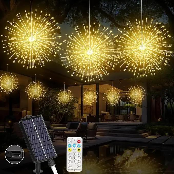 Solar Firework Lights Outdoor, 600 LED Starburst Light Outdoor with USB Rechargerable, 8 Modes Waterproof Solar Hanging Lights for Gazebo Yard Party Wedding Decorations (Warm White, 600 LED) by GreenHaven Gardens
