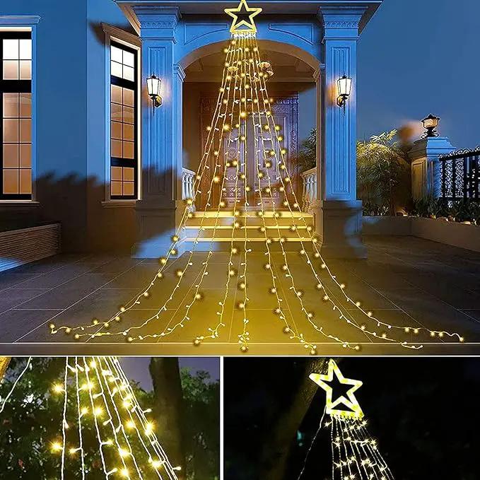 Christmas Decoration Lights, Outdoor Christmas String Lights 320 LED 11.5 Ft Waterfall Tree Lights with Big Star Topper 8 Light Modes for Christmas New Year Holiday Garden Yard Indoor Outdoor Decor by GreenHaven Gardens
