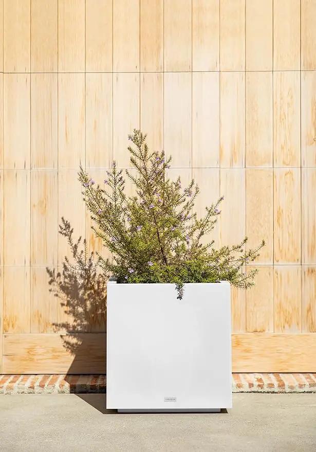 Veradek Block Series Cube Plastic Planter - Large Square Planter for Indoor or Outdoor Patio/Garden | Durable All-Weather Use with Drainage Holes | Modern Décor for Tall Plants, Trees, Flowers by GreenHaven Gardens