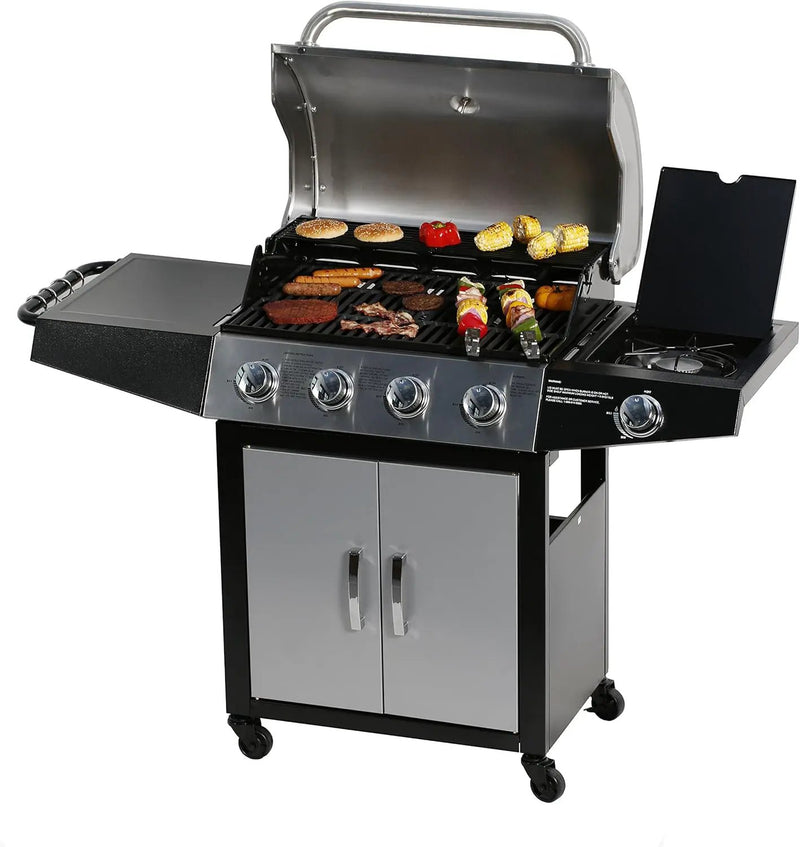 MASTER COOK 4 Burner Gas Grill, 52,000 BTU Cabinet Style Grill, Propane Grill, with Side Burner, Built with Stainless Steel by GreenHaven Gardens