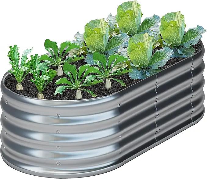 KFN 4x1.8x1FT Galvanized Raised Garden Bed,Raised Garden Bed Kit-Oval Metal Vegetable Box,Large Planter Flower Boxes Outdoor,Planting for Vegetables,Flower,Herb,Sliver,0.7mm by GreenHaven Gardens