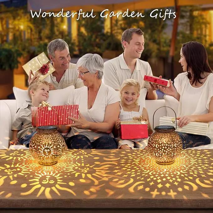 Go2garden Outdoor Solar Lanterns Waterproof Garden Gifts Women Yard Decorations Metal Moon Sun Hanging Solar Lights for Patio, Balcony, Tabletop,Birthday Mothers Day Gifts for Mom (Bronze,2Pack) by GreenHaven Gardens
