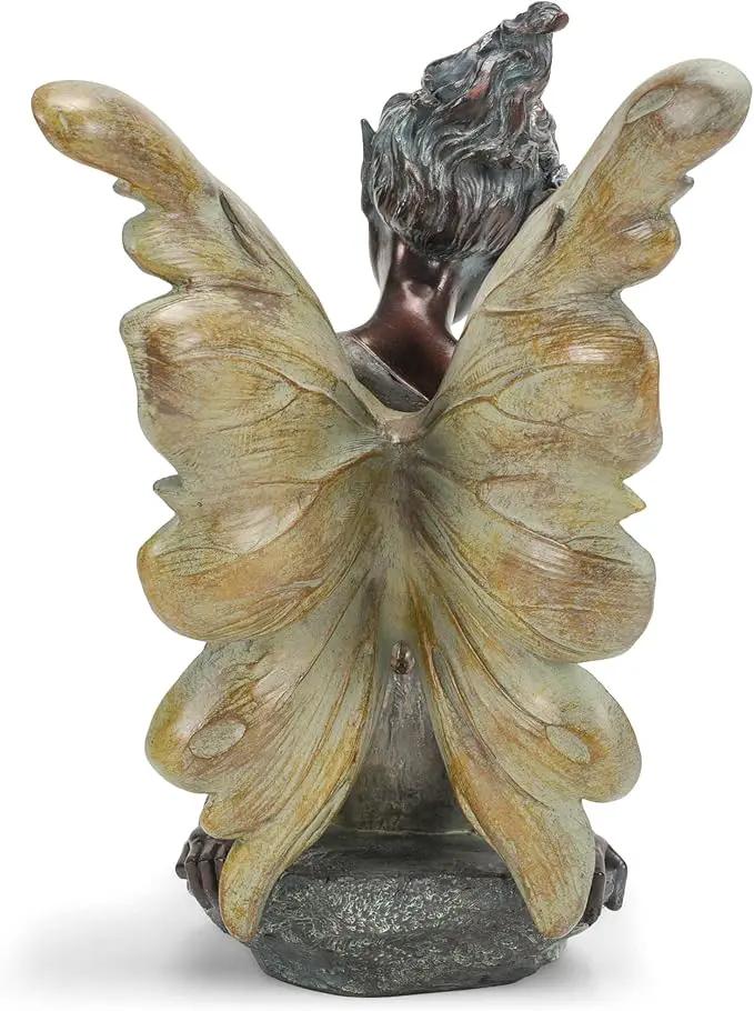 Fairy with Bird Bronze Tone 12.5 x 18 Inch Resin Stone Outdoor Garden Statue by GreenHaven Gardens