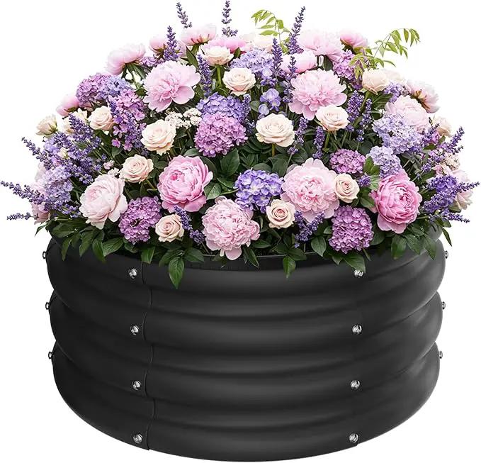 ZXZYHFTY Round Galvanized Raised Garden Bed kit,Black Outdoor Garden Raised Planter Box, Round Large Metal Raised Garden Beds for Vegetable 2 * 2 * 1ft 1 Pack by GreenHaven Gardens