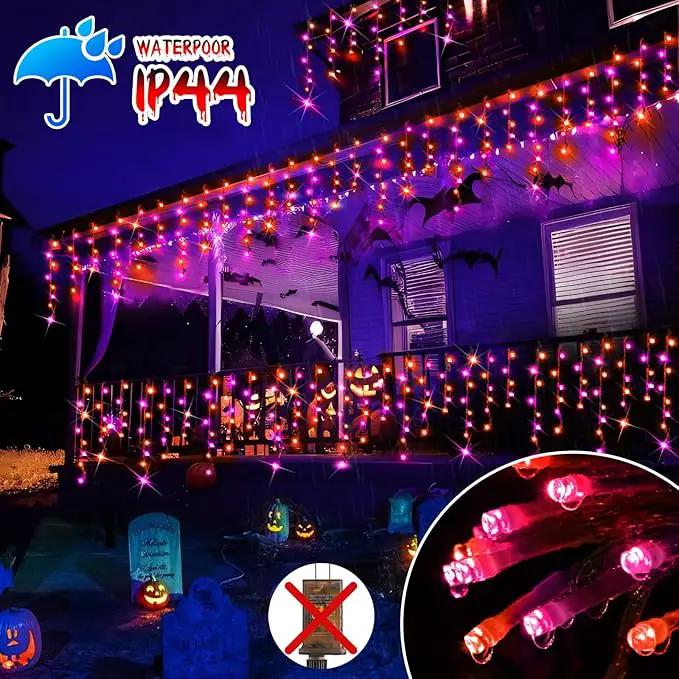 Hezbjiti 400LED Halloween Lights Purple Orange Icicle Lights 32.8FT Halloween String Lights Outdoor Decoration 8 Modes 75 Drops Fairy Lights for Eaves Party Yard Garden Halloween Decor by GreenHaven Gardens