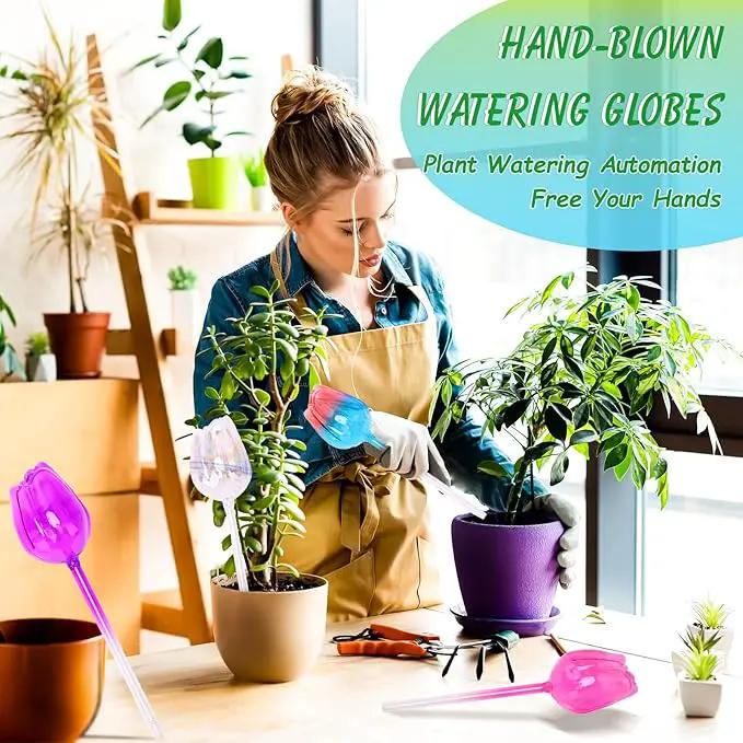 Plant Watering Globes Tulips, 4 Pcs Glass Self Watering Globes, Self Watering Planter Insert with Watering Spikes ,Automatic Plant Watering Devices,Large Watering Bulbs for Indoor & Outdoor Plants by GreenHaven Gardens