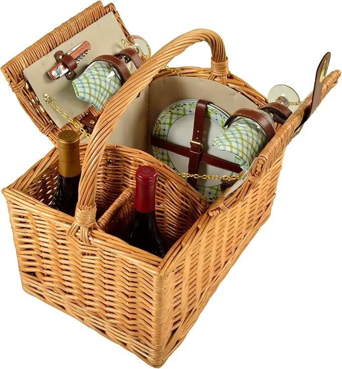 Picnic at Ascot Vineyard Willow Picnic Basket with service for 2 - Gazebo by GreenHaven Gardens