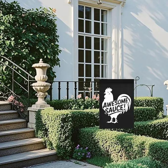 Awesome Sauce Rooster Garden Flag Art Banners House by GreenHaven Gardens
