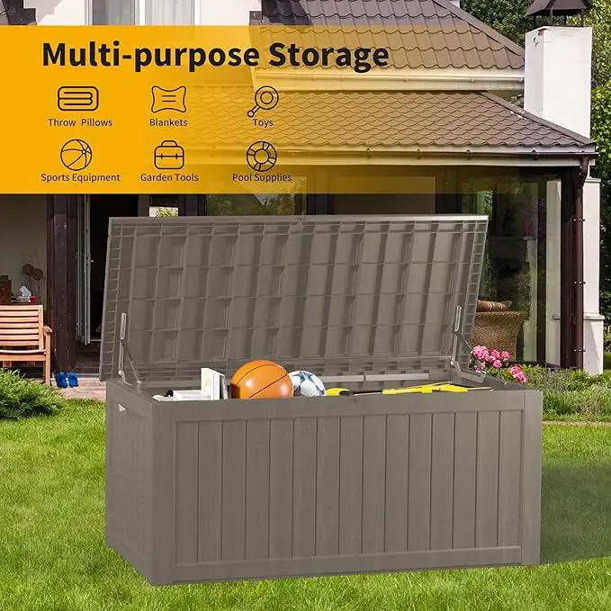 270 Gallon Lockable Resin Deck Box, Waterproof & UV-Resistant Outdoor Storage Box for Outdoor Cushion Storage, Garden Tools & Pool Accessories Storage, Gray by GreenHaven Gardens