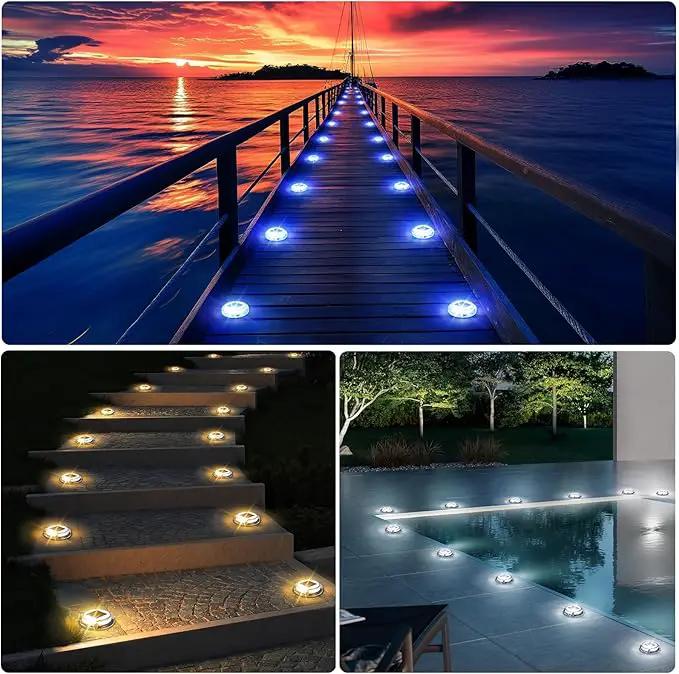 Quntis Solar Deck Lights Outdoor 12 Pack, 3 Color Modes Solar Driveway Lights IP68 Waterproof, Deck Light for Stair Pathway Pool Walkway Road (Blue/Cool White/Warm White) by GreenHaven Gardens