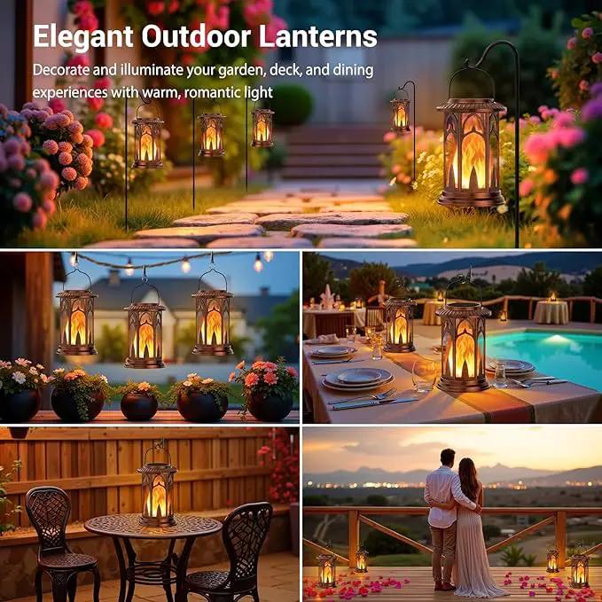 KOOPER Taller Solar Lanterns Outdoor Waterproof Hanging Solar Lantern Lights, 2Pack Upgraded Flickering Flame Lanterns Decorative Outdoor, Battery & Solar Powered lantern for Garden Yard Decor, Bronze by GreenHaven Gardens