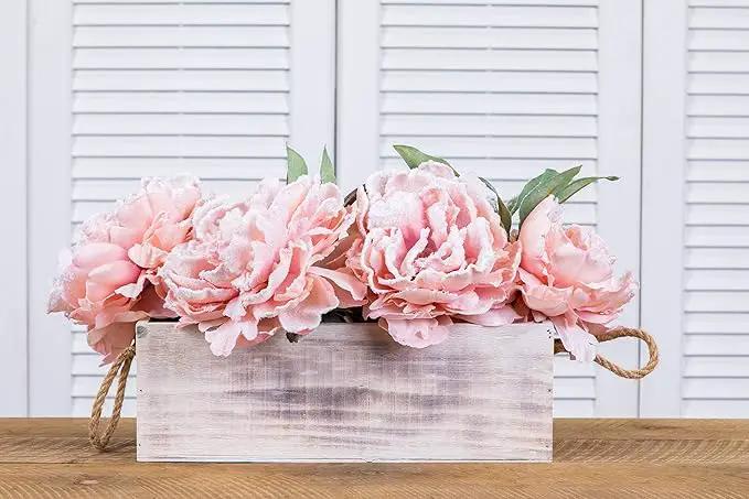 Wooden Planter Box with Handle, Rustic Whitewash, Plastic Liner l Garden Decor l Restaurant and Wedding Decorations l Table Centerpiece (12x4 w Handle Set of 4, Whitewash) by GreenHaven Gardens