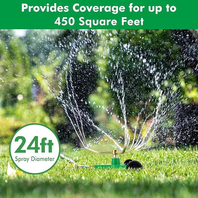 RESTMO 3-Arm Metal Sprinkler with Wheel Base, 360 Degree Automatic Rotary Lawn Sprinkler System for Garden Plant, Flower Bed and Yard Watering and Large Yard Area Watering by GreenHaven Gardens