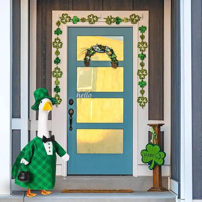 St Patrick's Green Plaid Goose Outfit Lawn Porch Goose Clothes 23 Inch St Patricks Day Outdoor Patio Yard Lawn Art Decoration by GreenHaven Gardens
