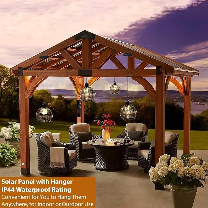 Hanging Solar Lantern Lights Waterproof, Outdoor Chandelier with G50 Warm White LED Bulbs, Black Rattan Globe Shades, Solar Decorative Lights for Patio Tree Pergola Gazebo Porch Garden-2Pack by GreenHaven Gardens