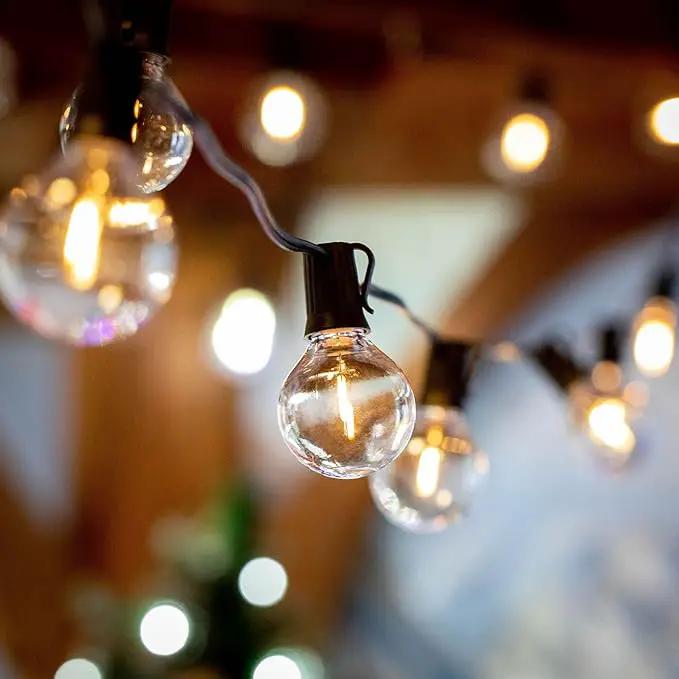 Novelty Lights 50 Feet G40 LED Patio String Lights with 50 Bulbs, Warm White, Weather Resistant and Shatterproof Replaceable Plastic Globe Bulbs, Brown Wire by GreenHaven Gardens