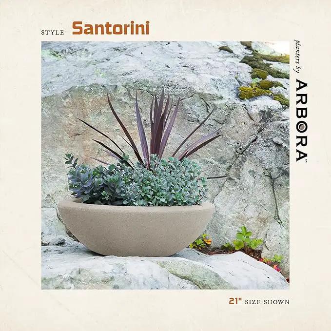 ARBORA 26" Santorini Bowl Polyresin Indoor and Outdoor Planter with Classic Cream Finish - Durable, Weatherproof, Lightweight, Large Plant Pot for Patio, Garden, Deck, Entryway by GreenHaven Gardens
