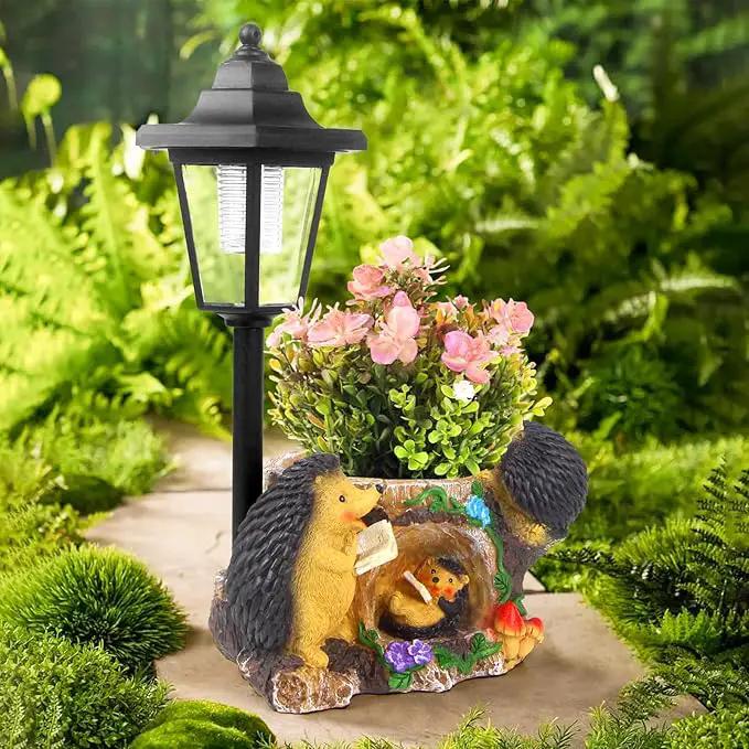 Solar Garden Statue Hedgehog Figurine,Flower Pots Planters Pots for Succulent,Garden Sculpture for Patio Balcony Yard Lawn Decor,Unique Gift for Dad Mom Grandma by GreenHaven Gardens