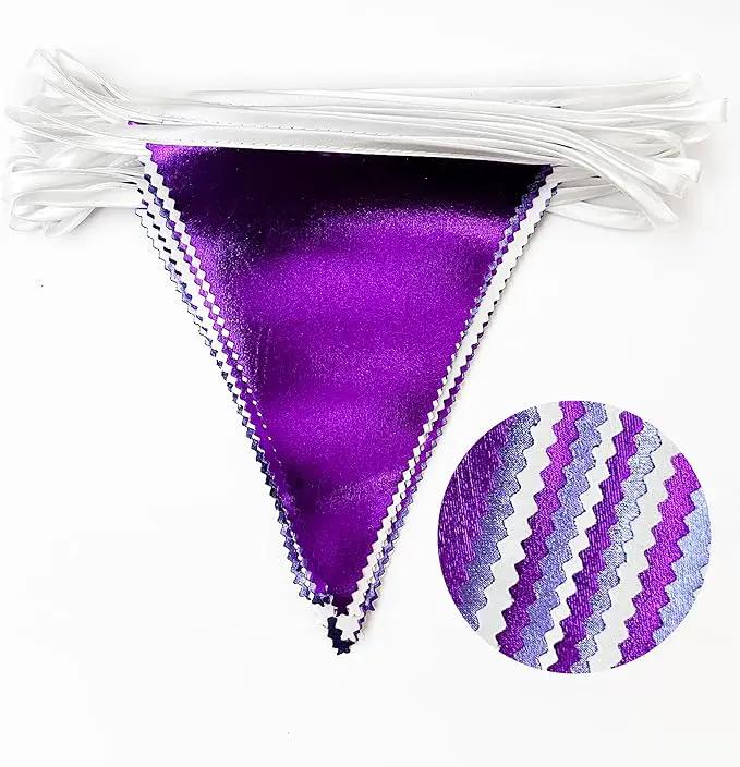 Purple and White Party Decorations Metallic Fabric Ombre Purple White Triangle Pennant Banner Flag Bunting for Graduation Birthday Engagement Wedding Bachelorette Lavender Lilac Violet Party Supplies by GreenHaven Gardens
