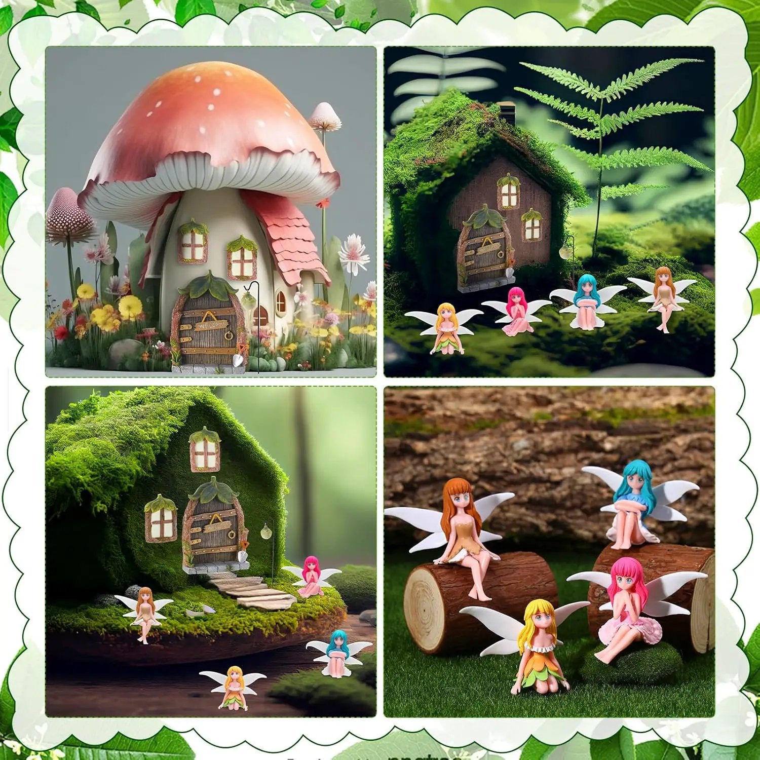 Glowing Miniature Fairy Garden Accessories, 4-Piece Miniature Fairy Figurines Glow in The Dark Fairy Door and Windows for Trees Set, Resin Light Up Sculpture Kit for Outdoor & Indoor Gardens by GreenHaven Gardens