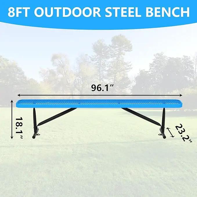 96" L Outdoor Metal Benches, Heavy Duty Garden Park Bench for Outside, Expanded Metal, Commercial Benches Mesh Bench for Shopping Mall, Store, Lawn, Park, Patio, Deck, Garden (Blue, 8FT) by GreenHaven Gardens