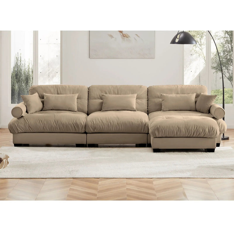 Modern Sectional Sofa With Ottoman, Round Bolster Armrests, Waist And Throw Pillows by Unique Piece Furniture
