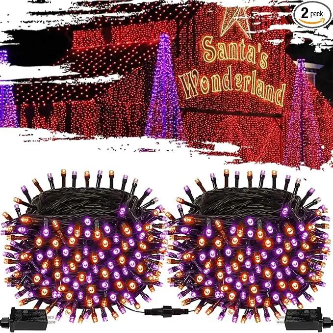 Purple and Orange Halloween Lights 2pack 164ft 400 Led Extendable Waterproof 8 Modes, Bright Indoor/Outdoor String Lights, Halloween Decorations for Party, Tree, Festivals, Patio, Garden Decor by GreenHaven Gardens