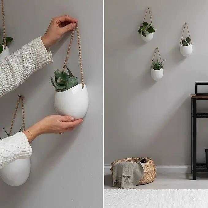 Wall Planters -Ellie- | Hanging Ceramic Plant Pots 3 Pieces | Wall Decoration for Indoors, Balcony and Garden | White (Glossy) by GreenHaven Gardens
