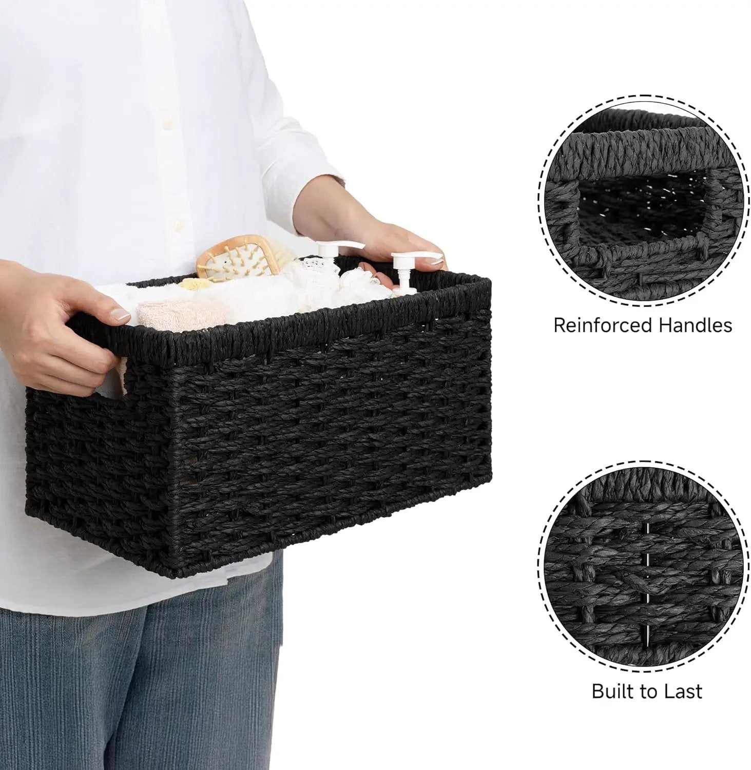 StorageWorks Pantry Baskets, Wicker Storage Baskets for Organizing, Bathroom Shelves, Pantry Organizers and Storage, Medium, Black, 2-Pack by GreenHaven Gardens
