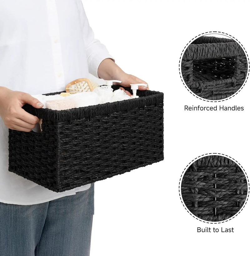 StorageWorks Pantry Baskets, Wicker Storage Baskets for Organizing, Bathroom Shelves, Pantry Organizers and Storage, Medium, Black, 2-Pack by GreenHaven Gardens