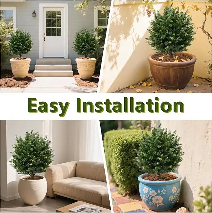 28" UV Resistant Artificial Shrubs for Outdoors - Real Looking Faux Bushes, Fake Cedar Trees, Outdoor Faux Ball Plants & Topiaries - Set of 2 Artificial Shrubs, Artificial Bushes for Garden Decor by GreenHaven Gardens